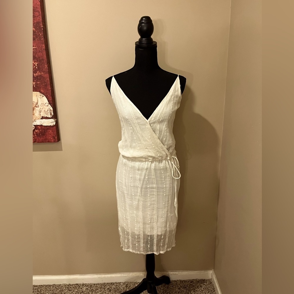 100% Silk Faux Wrap Rory Beca Mini Dress in Ecru, size XS